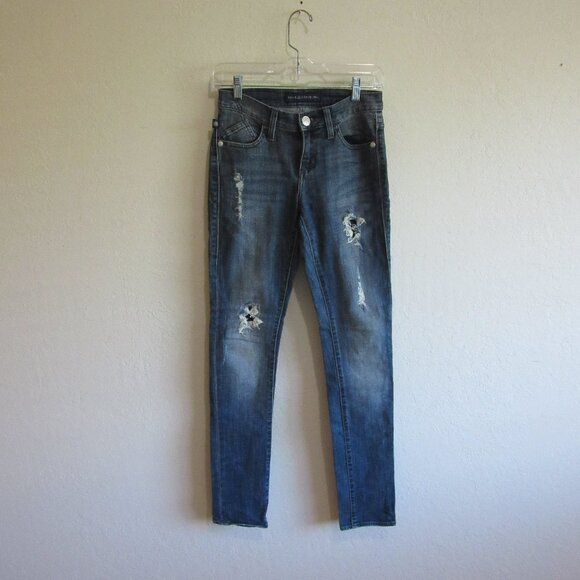 Rock & Republic Denim - Rock & Republic Dark Blue Denim Berlin Distressed 0 Skinny Jeans